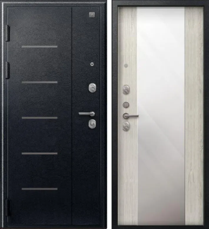 Дверь V-04 Черный муар - Полярный дуб Зеркало DIS007344